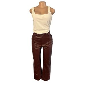 Abercrombie Fitch Faux Leather 90s Straight Ultra High Rise Pant Brown
